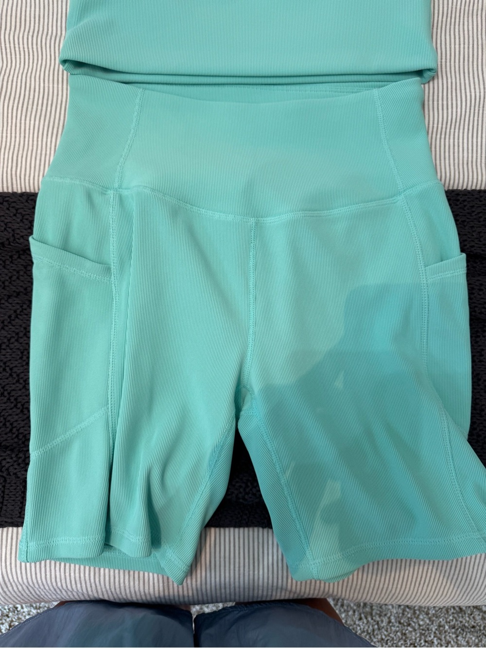 Women's Mint Green crop top and Bike Shorts - High-Waist Activewear - Picture 3 of 7
